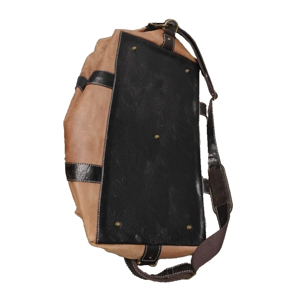 Vintage 90s Timberland Brown 100% Leather Duffle Bag Carry On Weekender Strap